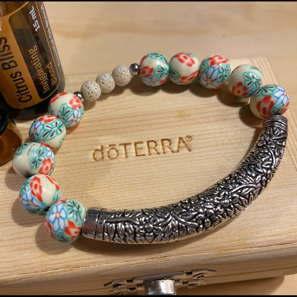 Artisan aromatherapy bracelet sterling silver bar